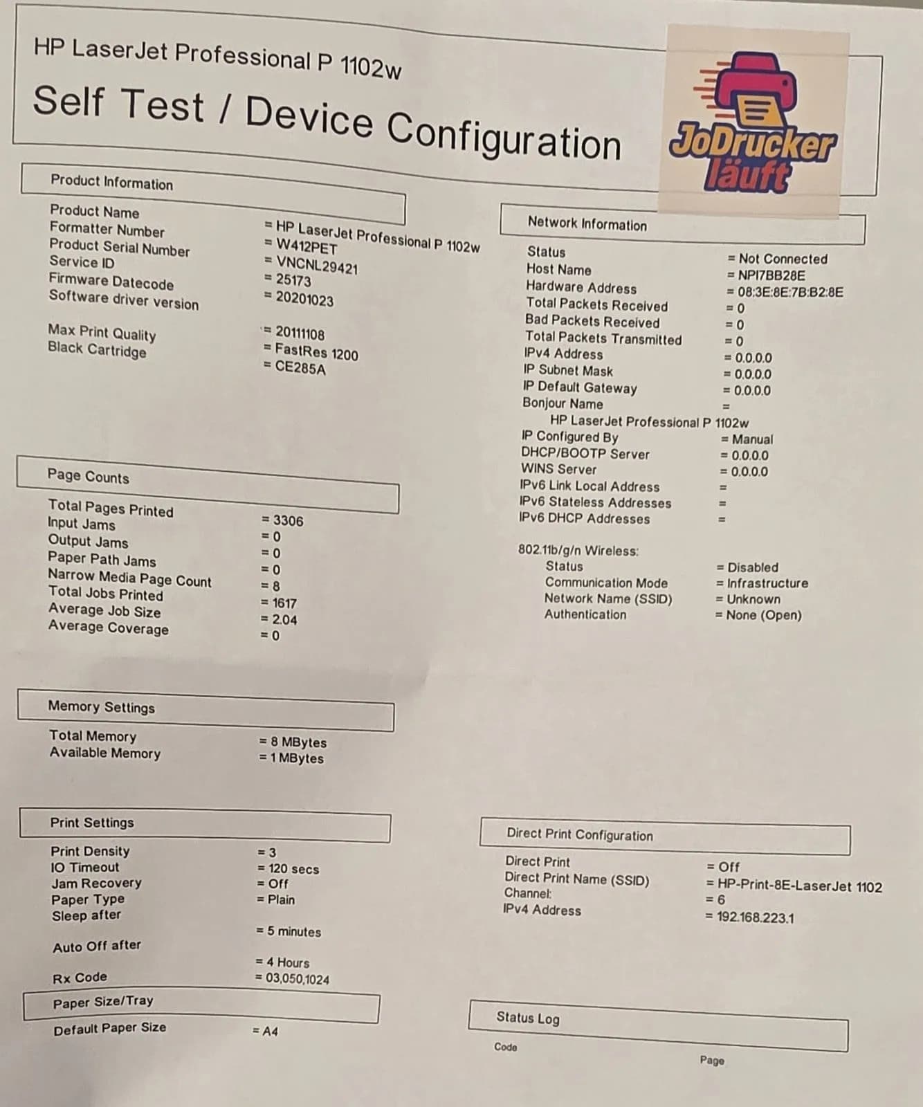 HP Laser Jet P1102w S/W Laser USB 2.0 Netzwerk Wlan Airprint Win 10 Langlebig