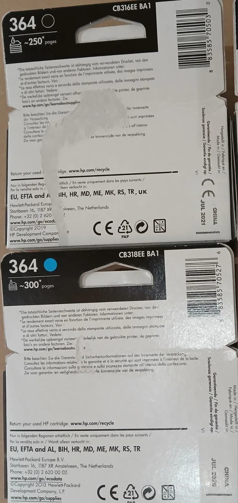 Original HP 364 Tintenpatrone 4x für HP Deskjet 3520 Serie Photosmart B109A