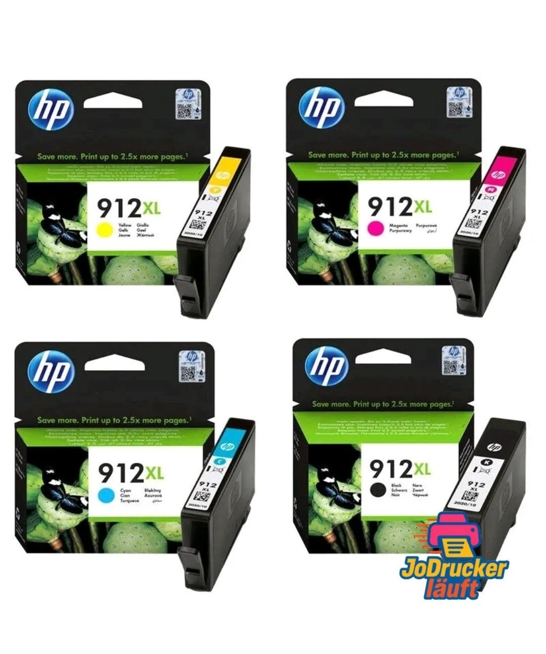 HP 912XL (3YP34AE) Multipack (Schwarz, Rot, Gelb, Blau) Original Druckerpatronen