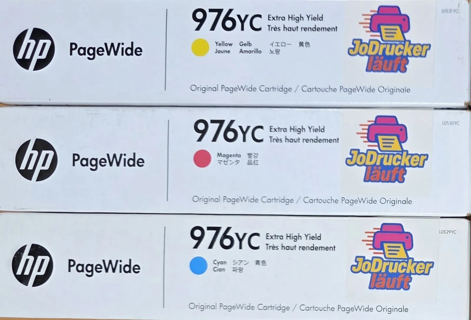 3x Original HP Farbpatrone 976YC für PageWide Managed P55250 / DW P57750 / DW